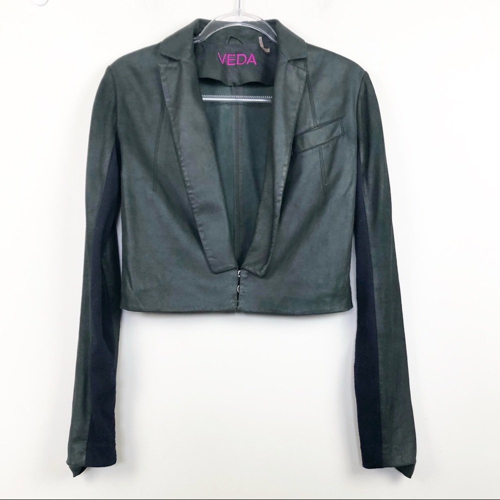 Veda Leather Cropped 80's style Black Jacket